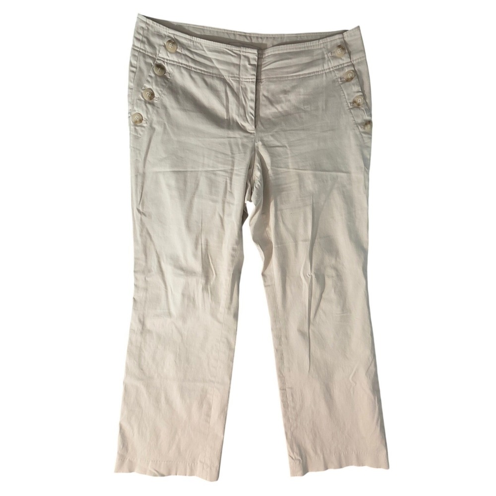 LOFT Women's Beige Nautical Sailor Button Flare Cropped Pants Size 10